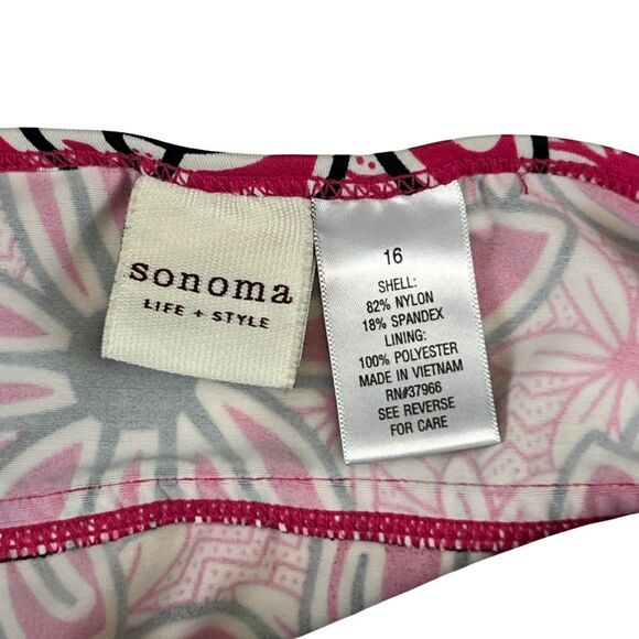 Sonoma Tankini Top 16 Pink Floral Hibiscus Print Ruched Adjustable Swimwear - Picture 7 of 8